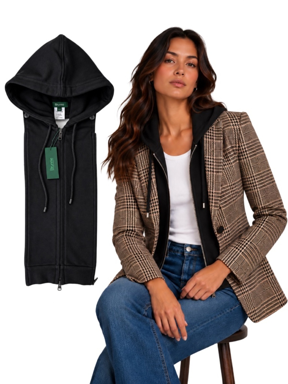 NWT BRUNNE Black French Terry Hoodie Dickey Compatible Veronica Beard 00-14